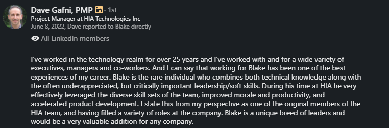 LinkedIn recommendation from Dave
