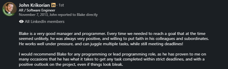 LinkedIn recommendation from John