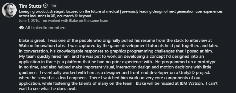 LinkedIn recommendation from Tim